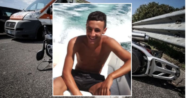 Grave incidente sulla via del male: Alfonso vola via a 17 anni. Lo scooter è completamente distrutto
