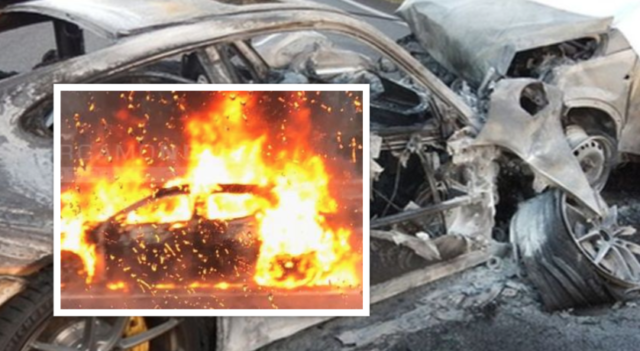 Frontale devastante, auto prende fuoco: morto uomo di 42 anni carbonizzato e tre feriti gravi