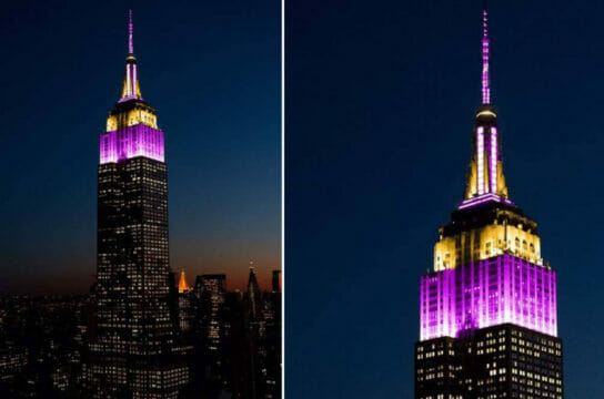 L’Empire State Building si colora di viola e oro per salutare la leggenda Kobe Bryant