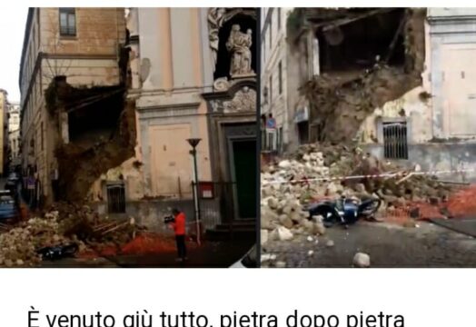 Crolla la facciata di una chiesa in Campania.Era interdetta al culto. Era stato segnalato il pericolo. Accertamenti in corso.