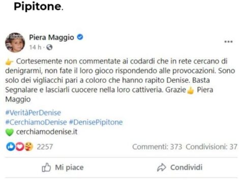 Piera Maggio, Denise Pipitone: “Non rispondente ai codardi che cercano di denigrarmi, sono vigliacchi”