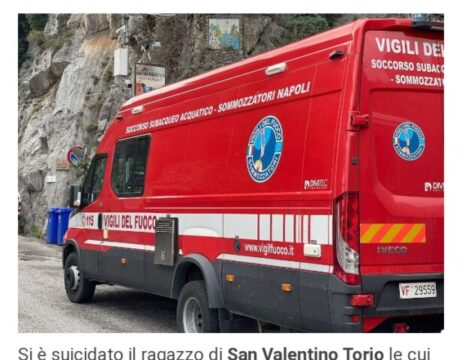 Tragedia a Positano : un 24enne salernitano si è lanciato dal Fiordo di Furore. Ignote le cause del gesto