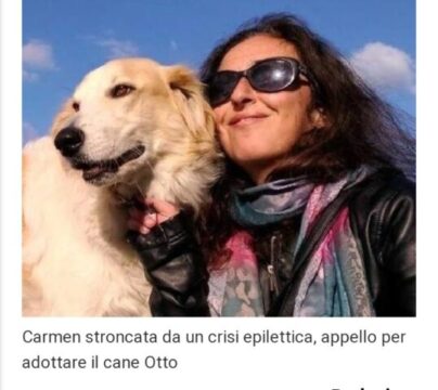 Carmen stroncata da un crisi epilettica, appello per adottare il cane Otto