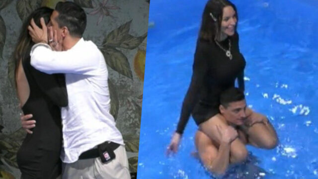 GFVip, Delia Duran lascia Alex Belli e si scatena in piscina tra le braccia di Gianluca Costantino