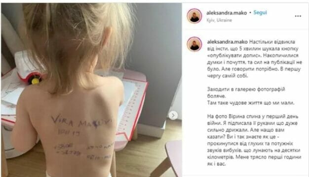 Ucraina, mamma scrive sulla schiena della figlia nome e data di nascita:  “Le servirà se io muoio”