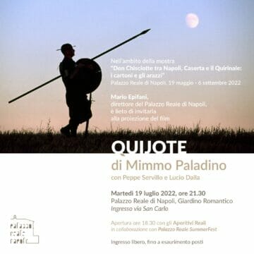 Proiezione di Quijote, il film di Mimmo Paladino nel Giardino Romantico del Palazzo Reale di Napoli