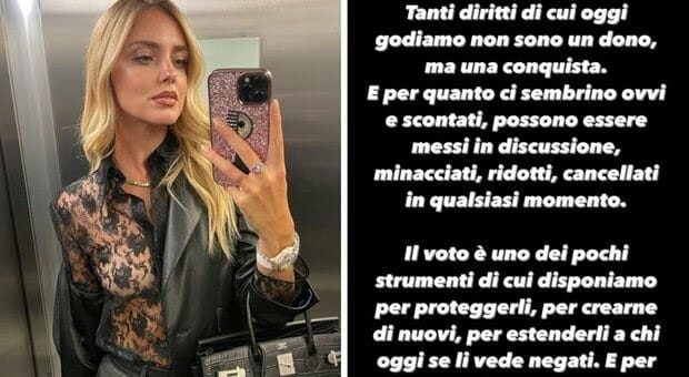 Elezioni,Chiara Ferragni esorta al voto:«Rischiamo di regredire di decenni. Andate a votare»