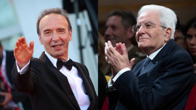 Presidente Mattarella e Roberto Benigni presenti alla prima serata del Festival di Sanremo 2023