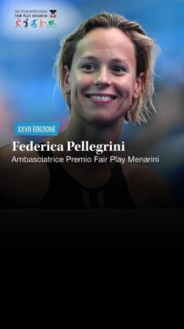 Federica Pellegrini sarà presente alla XXVII edizione del Premio Internazionale Fair Play Menarini