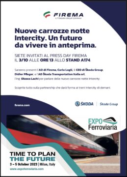 Expo Ferroviaria 2023 Stand A174 – Day Firema presentazione in anteprima delle nuove carrozze Intercity notte