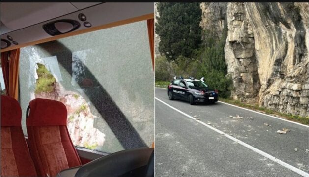 Caduta massi sulla strada statale Meta di Sorrento-Amalfi, colpito autobus privato con turisti