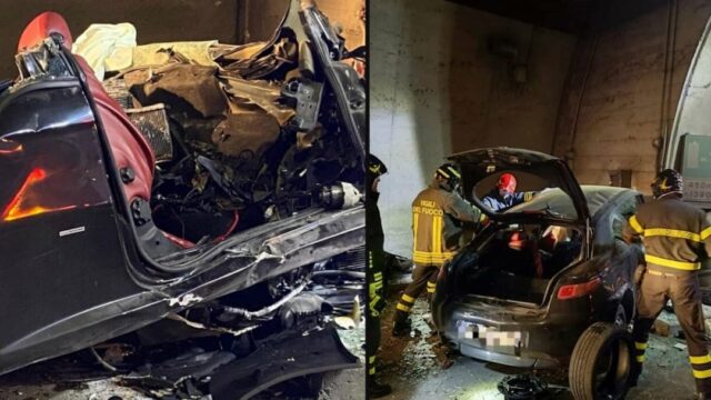 Auto finisce contro un muro in galleria: due morti