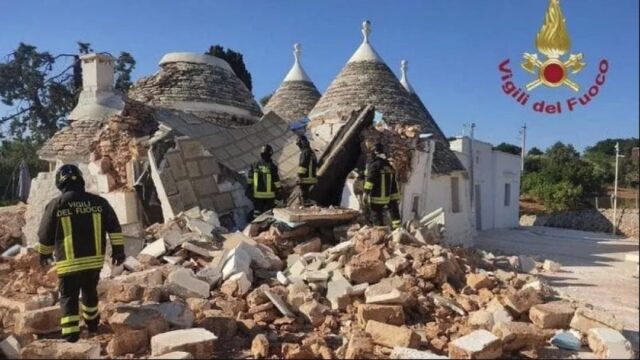 Grave esplosione in un trullo: una donna è in codice rosso ed un uomo è disperso