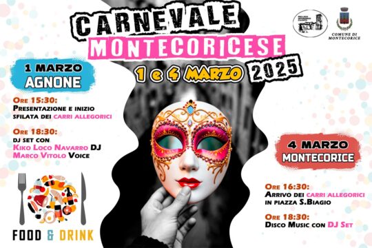 Torna il “Carnevale Montecoricese”: quarta edizione ricca di colori, musiva e divertimento