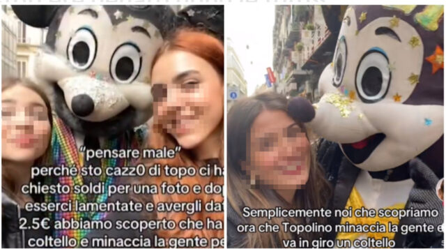 Uomo travestito da Topolino terrorizza i turisti in via Toledo: “Gira con un coltello ed estorce soldi”