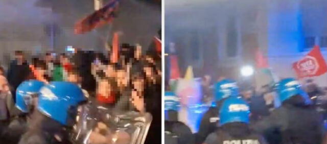 Scontri al corteo per la Palestina, la polizia interviene con manganelli e idranti