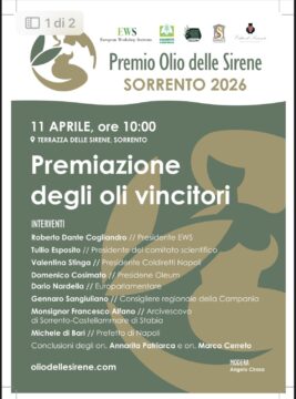 Premio Olio delle Sirene a Sorrento il 10 e 11 aprile 2026, organizzato da EWS European Workshop Sorrento