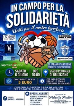 Il 6 giugno “In campo per la Solidarietà” a Brusciano con Decibel Bellini, Pampa Sosa, Lucio Ciotola, Delia Paciello, McBlu76, Lo Stratega, in diretta tv